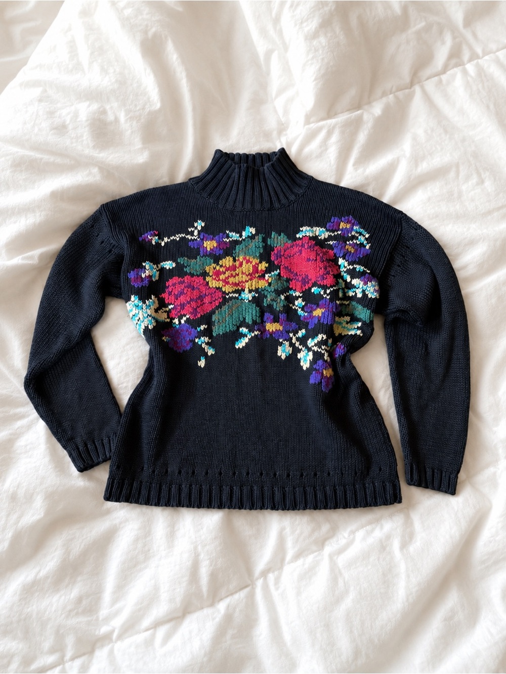 Black Floral Mock Neck Sweater